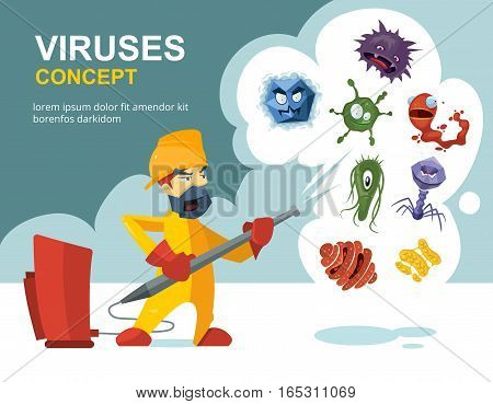 Anti germs, microbes vector sanitation concept. Sanitation and cleaner washing, illustration of prevention from infection and microbes