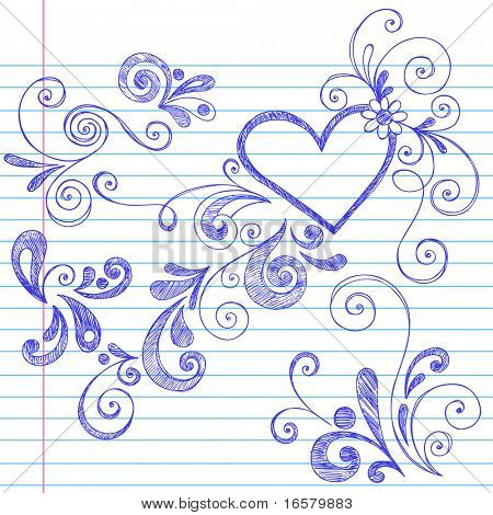 Hand-Drawn Sketchy Swirls and Curls Doodles on Lined Notebook Paper