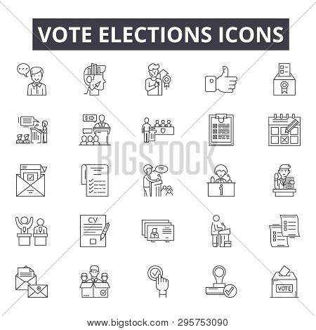 Vote Elections Line Icons, Signs Set, Vector. Vote Elections Outline Concept, Illustration: Voting, 