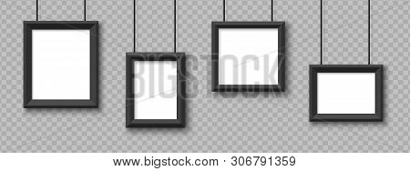 Blank Hanging Frames. Pictures, Photo Frames Mockup Vector Isolated On Transparent Background. Illus