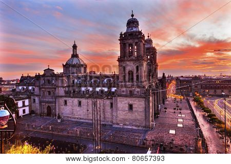 Metropolitan Cathedral Zocalo Mexico City Sunrise