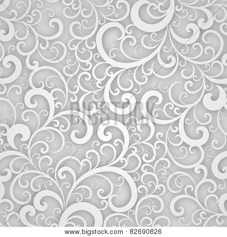 Vector Floral Pattern. Abstract 3D Background for Invitation Cards, Banners, Placard and Posters Decoration. Silver Swirl Ornament.