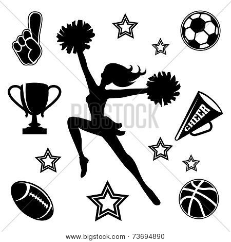 Young cheerleader with associated icons