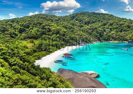 Panoramic View Of Tropical Landscape On Similan Islands, Thailand In A Summer Day