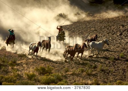 Cowboy és Cowgirl Roping és lovaglás