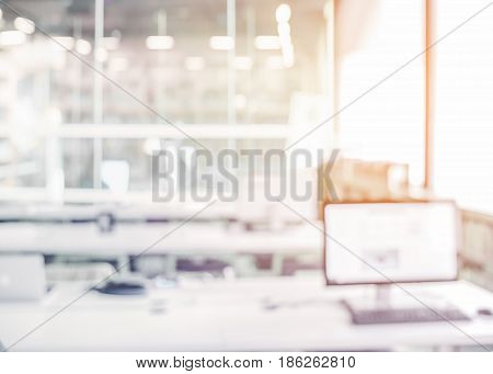 Abstract modern business office blur background - Library room interior blurred white and gray bokeh lights background with motion blur for your design