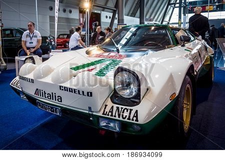 STUTTGART GERMANY - MARCH 03 2017: Sports and rally car Lancia Stratos HF (Tipo 829) 1975. Europe's greatest classic car exhibition 