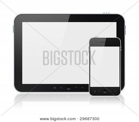 Digital Tablet PC With Mobile Smart Phone Isolated