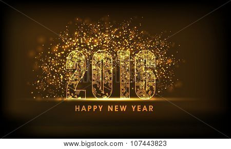 Creative golden text 2016 decorated by floral design on shiny brown background for Happy New Year celebration.