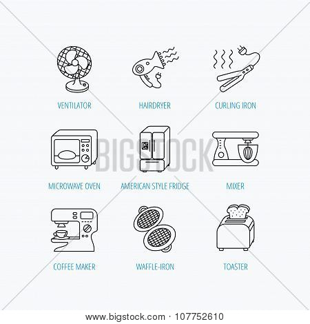 Microwave oven, hair dryer and blender icons.