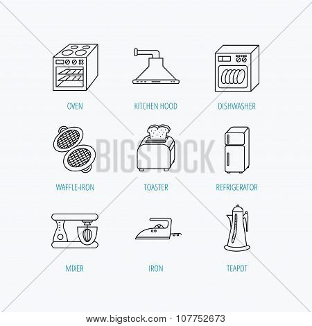 Dishwasher, refrigerator and blender icons.