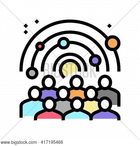 Visiters Watching On Galaxy Planets In Planetarium Color Icon Vector. Visiters Watching On Galaxy Pl