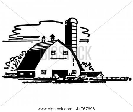 Barn And Silo - Retro Clipart Illustration