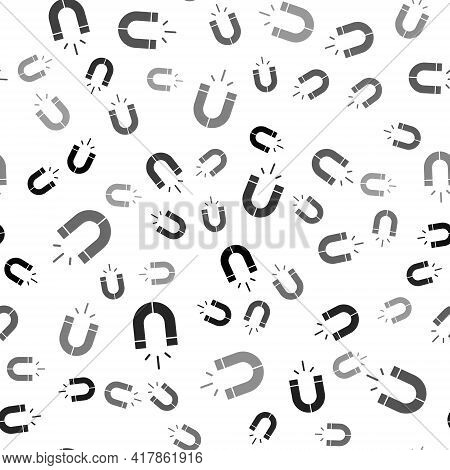 Black Magnet Icon Isolated Seamless Pattern On White Background. Horseshoe Magnet, Magnetism, Magnet