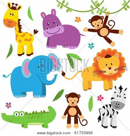 Cute Vector Set of Zoo Animals