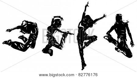 Young women dancers jumping. EPS 10 format.