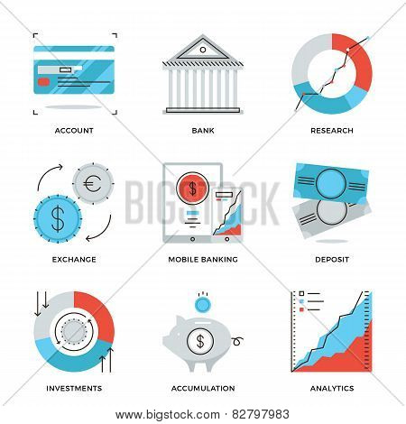 Finance And Banking Line Icons Set