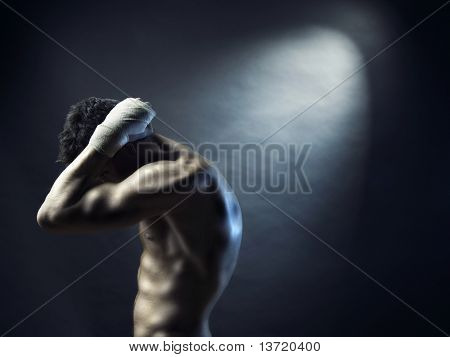 Photo of naked athlete with strong body