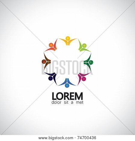 Colorful Abstract People, Children Or Kids Together - Vector Icon