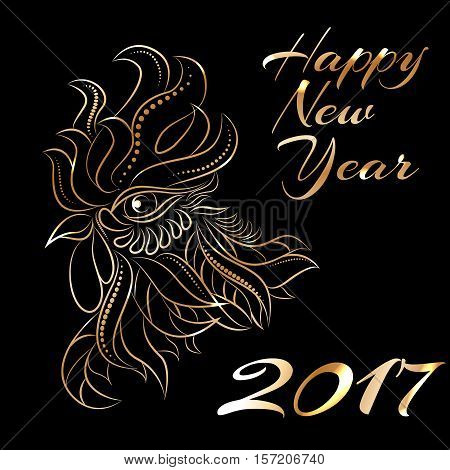 NewYear bird symbol of 2017 year, Head of Rooster - Chinese bird zodiac animal sign, vector illustration.Black Rooster oriental bird - Chinese zodiac year symbol of 2017, chinese NewYear celebration.