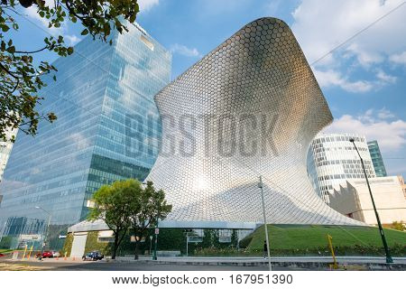 MEXICO CITY,MEXICO - DECEMBER 25,2016 : The modern Soumaya museum of art in Mexico City