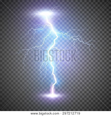 Lightning Flash Bolt Or Thunderbolt. Blue Lightning Or Magic Power Blast Storm. Vector Illustration 