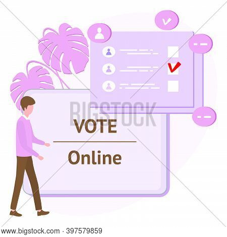 Vector Illustration People Vote Online For Candidate On Tablet Election Campaign Online Choices Poli