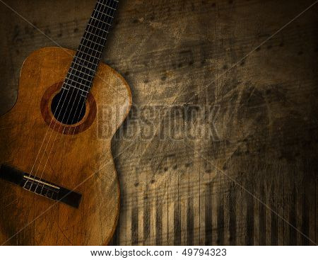 Acoustic Guitar On Grunge Background