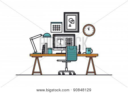 Designer Workspace Line Style Illustration