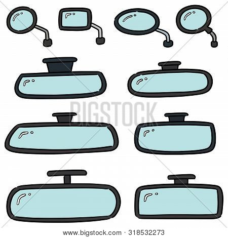 Vector Set Of Rear View Mirrors Hand Drawn Cartoon