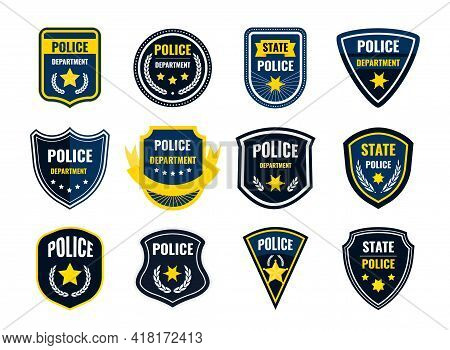 Police Badge. Security Department Shield Symbols. Federal Government Authority Banners Set. Sheriff 