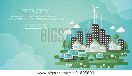 Green eco city and sustainable architecture banner.