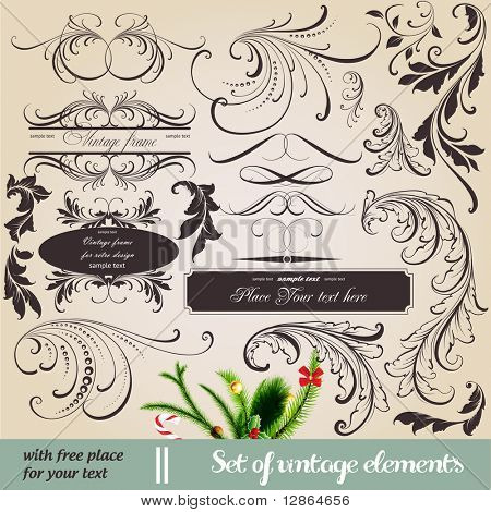 vector set: calligraphic vintage design elements and page decoration - lots of useful elements to embellish your layout. With snowflake and other christmas and New Year elements.