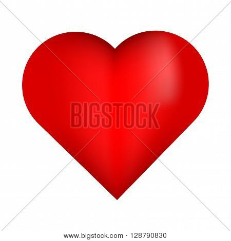 Beautiful red 3D heart. Red heart. Bright red heart. Shiny red heart. 3D red heart isolated on white background. Red heart with white reflection.