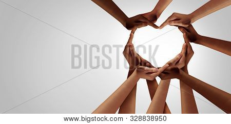 Unity And Diversity Partnership As Heart Hands In A Group Of Diverse People Connected Together Shape