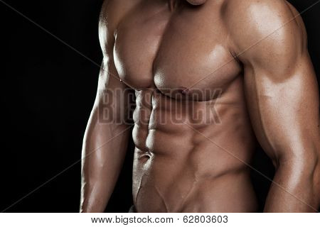 Strong Athletic Man Fitness Model Torso Showing Six Pack Abs.