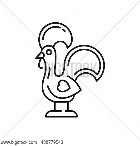 Portuguese Souvenir Barcelos Rooster Traditional Symbol Of Portugal Isolated Thin Line Icon. Vector 