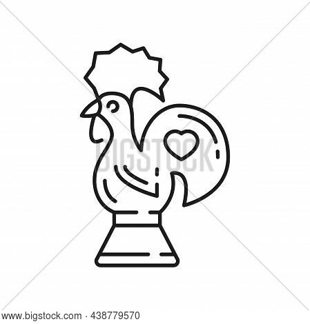 Barcelos Rooster Symbol Of Portugal, Souvenir Isolated Thin Line Icon. Vector Outline Rooster Galo D