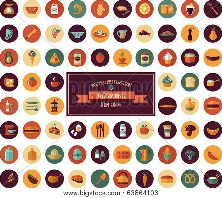 Cooking & Backing flat icons, Kitchenware vector elements