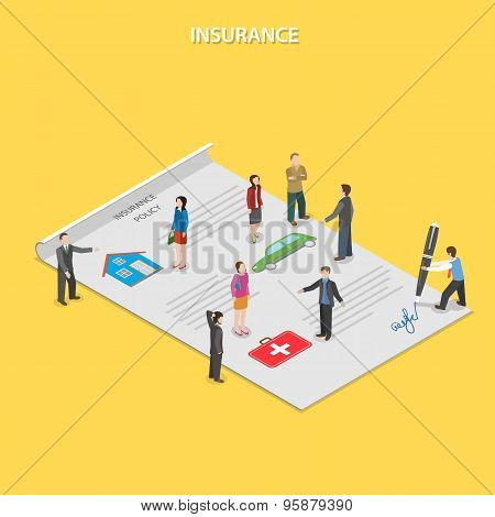 Insurance policy flat isometric vector concept.