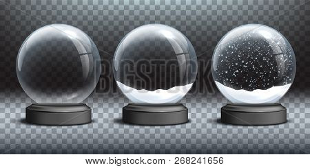 Snow Globe Templates. Empty Glass Snow Globe And Snow Globes With Snow On Transparent Background. Ve