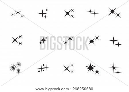 Star Sparkling. Stars, Twinkles Black Silhouettes Vector Isolated Collection. Illustration Of Star A