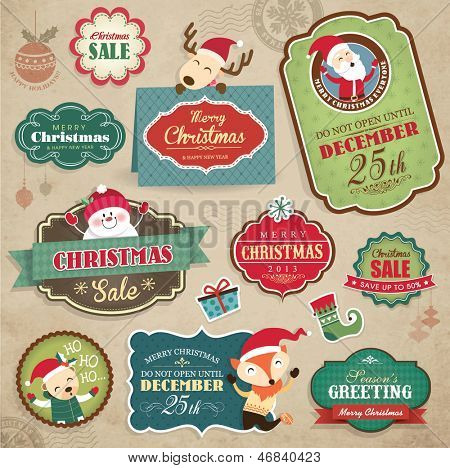 Christmas stickers, gift tags & sale icon