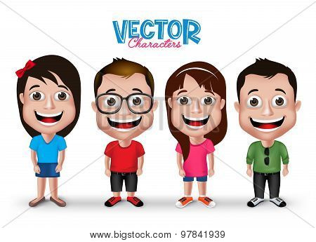 Set of Realistic 3D Boys and Girls Young Adult Kids Characters