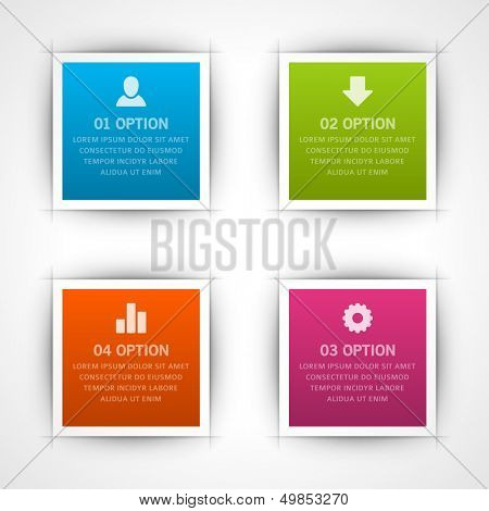 Infographics options design elements. Vector illustration. Square banner numbers and icons website eps 10. 