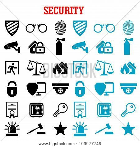 Security and protection flat icons set