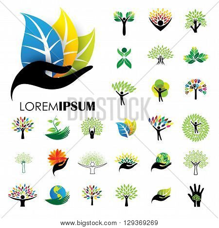 Human Life Logo Icons Of Abstract People Tree Vectors