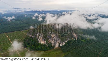 Aerial View Over The Landscape At The Rock Of Gua Charas, Pahang, Malaysia, Near The East Coast Of M