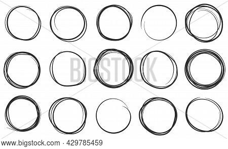 Hand Drawn Circles, Circular Brush Pen Stroke Doodles. Scribble Circle, Round Pencil Frame, Sketch B