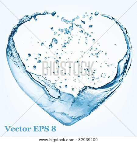 Valentine heart made of blue water splash, vector illustration EPS 8.